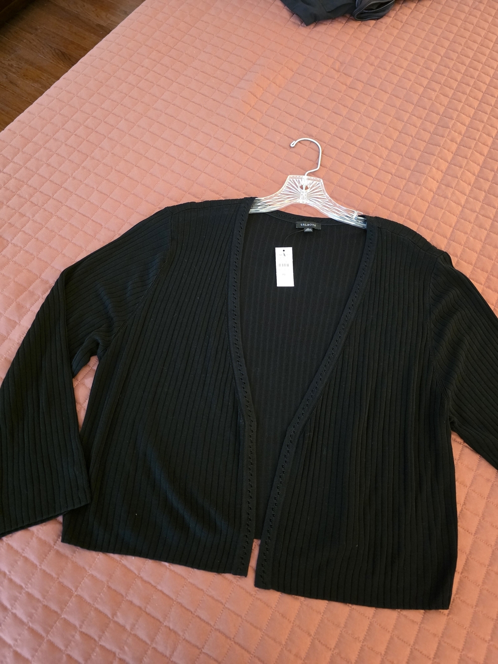 Talbots Black Ribbed Airy Soft Cardigan